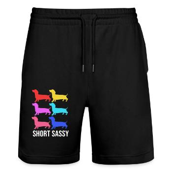 Dachshund - Stanley/Stella Trainer Unisex Organic Jogging Shorts - black - Front - Nik (191cm) & Marisol (170cm)