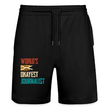World's Okayest Journalist Humorous Saying - Stanley/Stella Trainer Unisex Organic Jogging Shorts - black - Front - Nik (191cm) & Marisol (170cm)