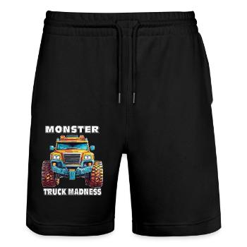 VOITURE MONSTER TRUCK MADNESS - Short de jogging bio TRAINER Stanley/Stella unisexe - noir - Devant - Nik (191cm) & Marisol (170cm)