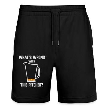 What's Wrong With This Pitcher? Humorvolle Grafik - Stanley/Stella Unisex Bio Joggingshorts Trainer  - Schwarz - Vorne - Nik (191cm) & Marisol (170cm)