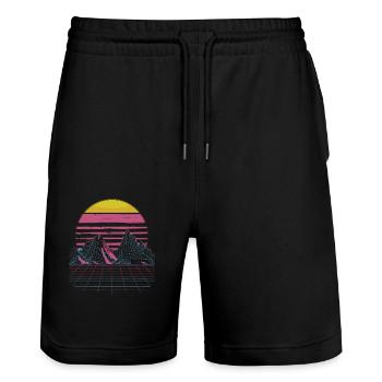 retro-futuristic cyberpunk world - Stanley/Stella Trainer Unisex Organic Jogging Shorts - black - Front - Nik (191cm) & Marisol (170cm)