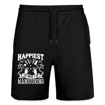 Manicurist Happiest When I am Manicuring - Stanley/Stella Trainer Unisex Organic Jogging Shorts - black - Front - Nik (191cm) & Marisol (170cm)