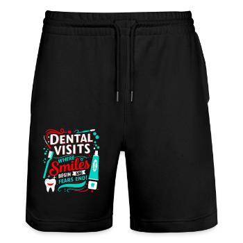 Dental visits: Where smiles begin and fears end! - Stanley/Stella Trainer Unisex Organic Jogging Shorts - black - Front - Nik (191cm) & Marisol (170cm)