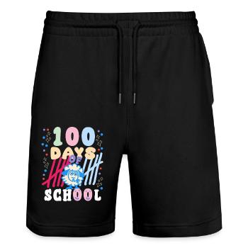 100 days of school schaf tier schaflover - Stanley/Stella Unisex Bio Joggingshorts Trainer  - Schwarz - Vorne - Nik (191cm) & Marisol (170cm)