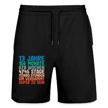 13th Birthday 13 Years Full of Adventure - Stanley/Stella Trainer Unisex Organic Jogging Shorts - black - Front - Nik (191cm) & Marisol (170cm)