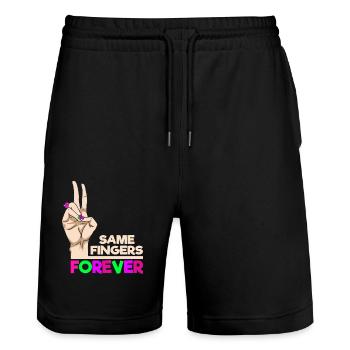Same Fingers Forever Statement for Friendship - Stanley/Stella Trainer Unisex Organic Jogging Shorts - black - Front - Nik (191cm) & Marisol (170cm)