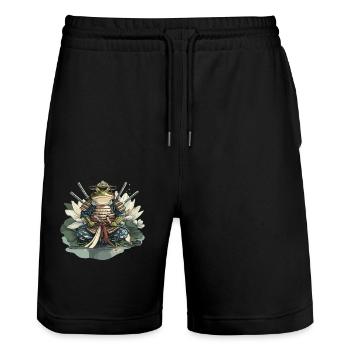 Frosch-Samurai: Krieger der Seerose - Stanley/Stella Unisex Bio Joggingshorts Trainer  - Schwarz - Vorne - Nik (191cm) & Marisol (170cm)