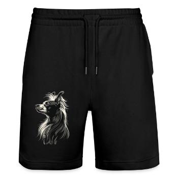 Chinesischer Schopfhund - Stanley/Stella Unisex Bio Joggingshorts Trainer  - Schwarz - Vorne - Nik (191cm) & Marisol (170cm)