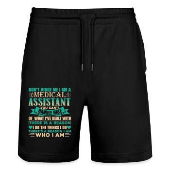 Medical Assistant Don't Judge Medical Assistant - Stanley/Stella Trainer Unisex Organic Jogging Shorts - black - Front - Nik (191cm) & Marisol (170cm)