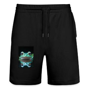 Frog Frogs - Stanley/Stella Trainer Unisex Organic Jogging Shorts - black - Front - Nik (191cm) & Marisol (170cm)