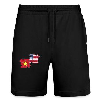 Vietnam USA Flagge Amerikaner Vietnamese - Stanley/Stella Unisex Bio Joggingshorts Trainer  - Schwarz - Vorne - Nik (191cm) & Marisol (170cm)