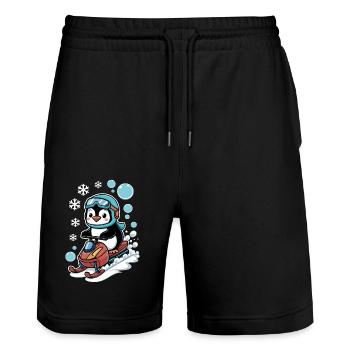 Cute Penguin on Snowmobile Adventure - Stanley/Stella Trainer Unisex Organic Jogging Shorts - black - Front - Nik (191cm) & Marisol (170cm)