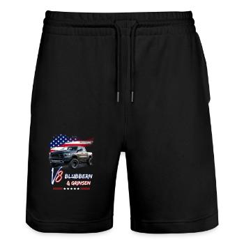 US Pick Up V8 Auto -Blubbern und Grinsen-Pick Up - Stanley/Stella Unisex Bio Joggingshorts Trainer  - Schwarz - Vorne - Nik (191cm) & Marisol (170cm)