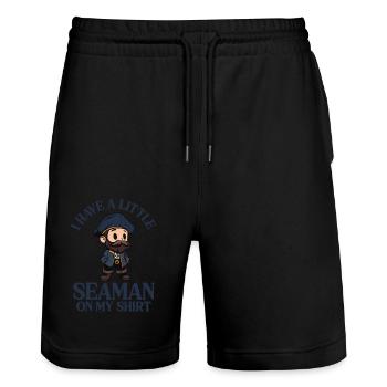 Ich Habe Einen Kleinen Seemann Auf Meinem Shirt - Stanley/Stella Unisex Bio Joggingshorts Trainer  - Schwarz - Vorne - Nik (191cm) & Marisol (170cm)