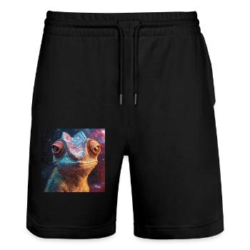 Chamäleon - Stanley/Stella Unisex Bio Joggingshorts Trainer  - Schwarz - Vorne - Nik (191cm) & Marisol (170cm)