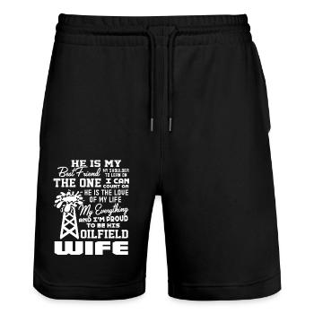 Oilfield Proud To Be His Oilfield Wife - Stanley/Stella Trainer Unisex Organic Jogging Shorts - black - Front - Nik (191cm) & Marisol (170cm)