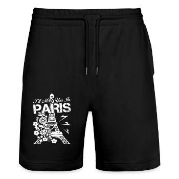 I Meet You In Paris - Stanley/Stella Trainer Unisex Organic Jogging Shorts - black - Front - Nik (191cm) & Marisol (170cm)