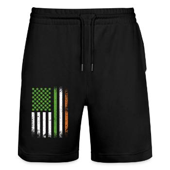 Patriotic Irish American Flag Ireland St. Patricks - Stanley/Stella Trainer Unisex Organic Jogging Shorts - black - Front - Nik (191cm) & Marisol (170cm)