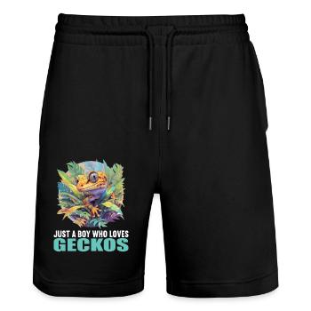 Geckos Geckos - Short de jogging bio TRAINER Stanley/Stella unisexe - noir - Devant - Nik (191cm) & Marisol (170cm)