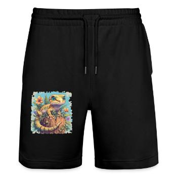 Geckos Geckos - Short de jogging bio TRAINER Stanley/Stella unisexe - noir - Devant - Nik (191cm) & Marisol (170cm)