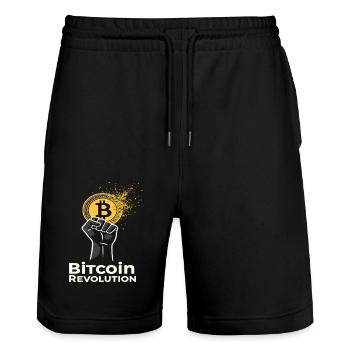 Bitcoin Revolution - Stanley/Stella Unisex Bio Joggingshorts Trainer  - Schwarz - Vorne - Nik (191cm) & Marisol (170cm)