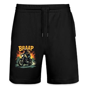 Motorrad Motorradfahrer Motorrad Maschine - Stanley/Stella Unisex Bio Joggingshorts Trainer  - Schwarz - Vorne - Nik (191cm) & Marisol (170cm)