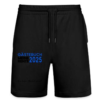 Rente 2025 Gästebuch Pension Ruhestand Oma Opa - Stanley/Stella Unisex Bio Joggingshorts Trainer  - Schwarz - Vorne - Nik (191cm) & Marisol (170cm)