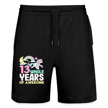 13 Full Years Great 13th Birthday - Stanley/Stella Trainer Unisex Organic Jogging Shorts - black - Front - Nik (191cm) & Marisol (170cm)
