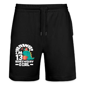 Roar Ich Bin 13 Geburtstag Mädchen - Stanley/Stella Unisex Bio Joggingshorts Trainer  - Schwarz - Vorne - Nik (191cm) & Marisol (170cm)