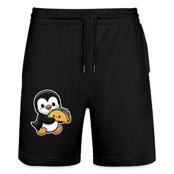 Cute penguin with taco - Stanley/Stella Trainer Unisex Organic Jogging Shorts - black - Front - Nik (191cm) & Marisol (170cm)