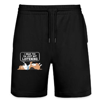 Ich Höre Dich Einfach Nicht Zu Hundemotiv - Stanley/Stella Unisex Bio Joggingshorts Trainer  - Schwarz - Vorne - Nik (191cm) & Marisol (170cm)