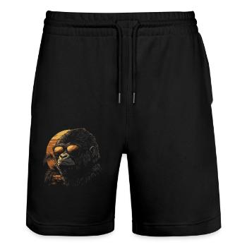 Relaxed gorilla with sunglasses in front of - Stanley/Stella Trainer Unisex Organic Jogging Shorts - black - Front - Nik (191cm) & Marisol (170cm)