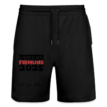 Confirmation 2025 livre d'or cadeau filles garçons - Short de jogging bio TRAINER Stanley/Stella unisexe - noir - Devant - Nik (191cm) & Marisol (170cm)
