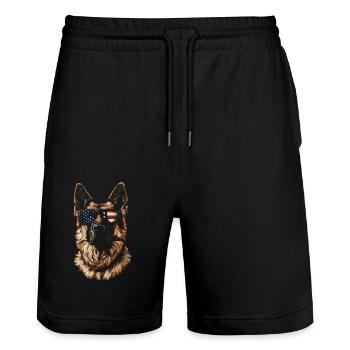 Berger allemand cool avec des lunettes de soleil américaines - Short de jogging bio TRAINER Stanley/Stella unisexe - noir - Devant - Nik (191cm) & Marisol (170cm)