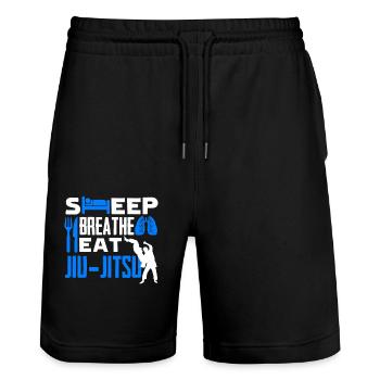 Jiu Jitsu Sleep Eat Jiu Jitsu - Stanley/Stella Trainer Unisex Organic Jogging Shorts - black - Front - Nik (191cm) & Marisol (170cm)