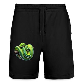 Green Tree Python Snakes Lover Terrarium - Stanley/Stella Trainer Unisex Organic Jogging Shorts - black - Front - Nik (191cm) & Marisol (170cm)