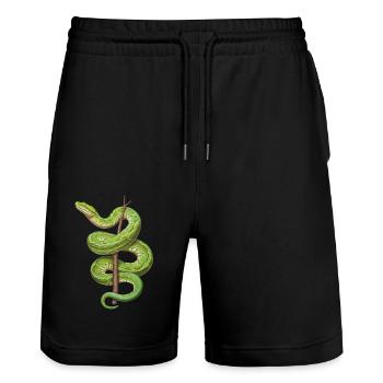 Green Tree Python Snakes Lover Terrarium - Stanley/Stella Trainer Unisex Organic Jogging Shorts - black - Front - Nik (191cm) & Marisol (170cm)