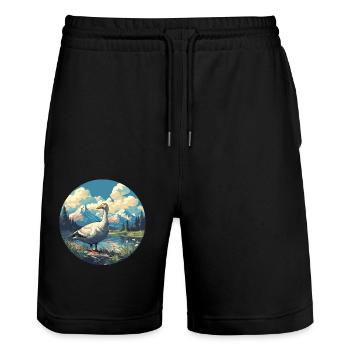 geese goose - Stanley/Stella Trainer Unisex Organic Jogging Shorts - black - Front - Nik (191cm) & Marisol (170cm)
