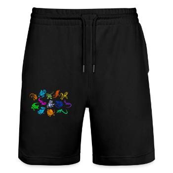 Bunte Reptilien Sammlung Chamäleon Echse Geckos - Stanley/Stella Unisex Bio Joggingshorts Trainer  - Schwarz - Vorne - Nik (191cm) & Marisol (170cm)