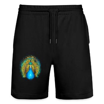 Majestic peacock with magnificent colors in - Stanley/Stella Trainer Unisex Organic Jogging Shorts - black - Front - Nik (191cm) & Marisol (170cm)