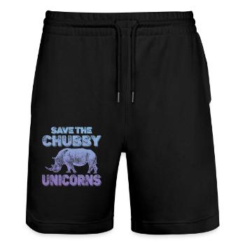 Rettet Die Dicken Einhörner Nashorn Spruch Lustig - Stanley/Stella Unisex Bio Joggingshorts Trainer  - Schwarz - Vorne - Nik (191cm) & Marisol (170cm)