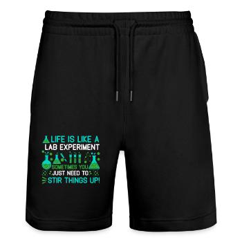Das Leben ist wie ein Laborexperiment: Manchmal - Stanley/Stella Unisex Bio Joggingshorts Trainer  - Schwarz - Vorne - Nik (191cm) & Marisol (170cm)