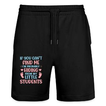 Wenn du mich nicht finden kannst, verstecke ich mich wahrscheinlich vor meinem - Stanley/Stella Unisex Bio Joggingshorts Trainer  - Schwarz - Vorne - Nik (191cm) & Marisol (170cm)