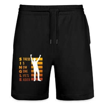 Single-stress Is Over Life Is Easier - Stanley/Stella Trainer Unisex Organic Jogging Shorts - black - Front - Nik (191cm) & Marisol (170cm)