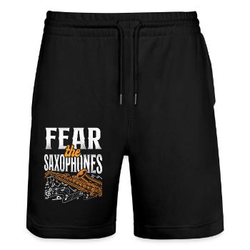 Saxophone Fear The Saxophones - Stanley/Stella Unisex Bio Joggingshorts Trainer  - Schwarz - Vorne - Nik (191cm) & Marisol (170cm)