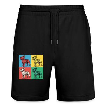 Bouledogue français Pop Art Design - Short de jogging bio TRAINER Stanley/Stella unisexe - noir - Devant - Nik (191cm) & Marisol (170cm)