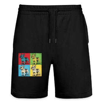 French Bulldog Pop Art Design - Stanley/Stella Trainer Unisex Organic Jogging Shorts - black - Front - Nik (191cm) & Marisol (170cm)