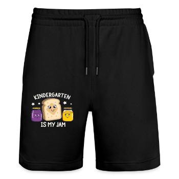 Funny Kindergarten Design – Breakfast Outfit - Stanley/Stella Trainer Unisex Organic Jogging Shorts - black - Front - Nik (191cm) & Marisol (170cm)