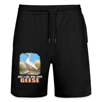 geese goose - Stanley/Stella Trainer Unisex Organic Jogging Shorts - black - Front - Nik (191cm) & Marisol (170cm)