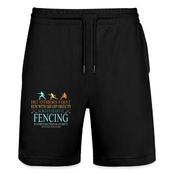 Hit Others First: Fencing Motivation for - Stanley/Stella Trainer Unisex Organic Jogging Shorts - black - Front - Nik (191cm) & Marisol (170cm)